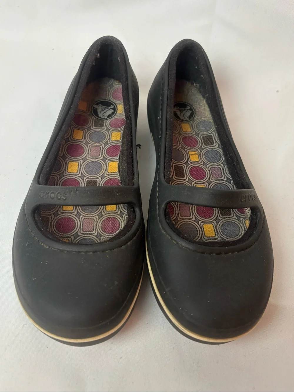 Crocs Crocband Black Mary Jane Flats Slip On Shoes Women 9 Fabric Lined Comfort